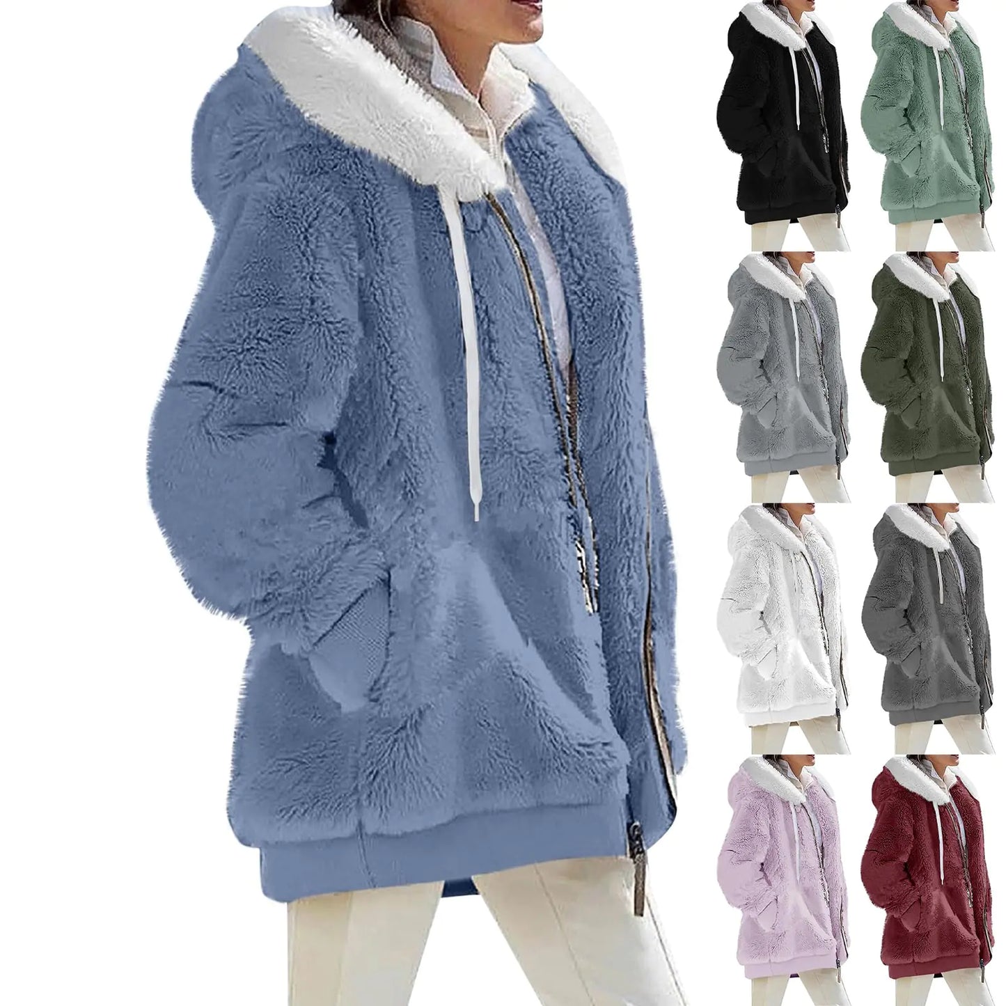 SdGgsgv Vest Jacket Men Womens Plus Size Fuzzy Fleece Jacket Winter Full Zip Plush Hooded Cardigan Coats Soft Oversized Shaggy Warm Outerwear Trench Coats for Women Fall
