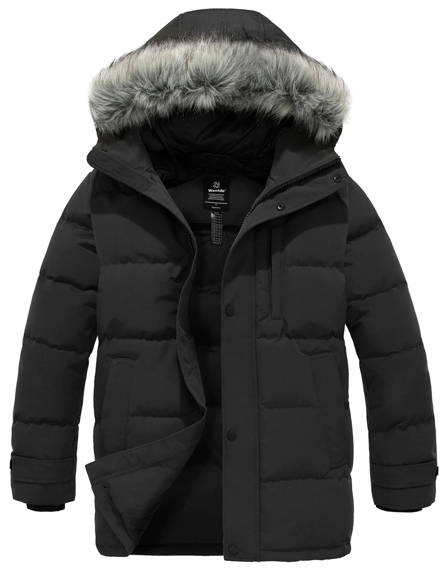 wantdo Mens Heavy Winter Coats Warm Waterproof Black Winter Jackets (Black Large)